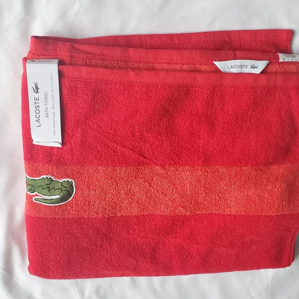 Lacoste Towel Bath Spa Pool Croc Travel ORANGE Cotton 30x52" Beach BATHROOM - Picture 4 of 7